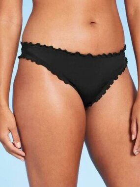 Shade & Shore Black Ruffle Cheeky Bikini Bottom Black